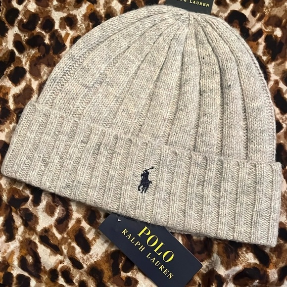 Brand New Polo Ralph Lauren Gray Marble Knit 50% Wool Ribbed Beanie Hat - Picture 5 of 12
